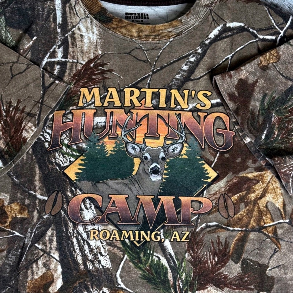 Russell Outdoors Realtree Camo T-Shirt Mens Medium Martins Hunting Camp Arizona